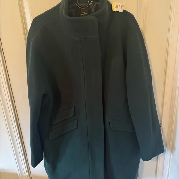 J. Crew Women’s Dark Green Pea Coat with Gold Zipper - Picture 4 of 6